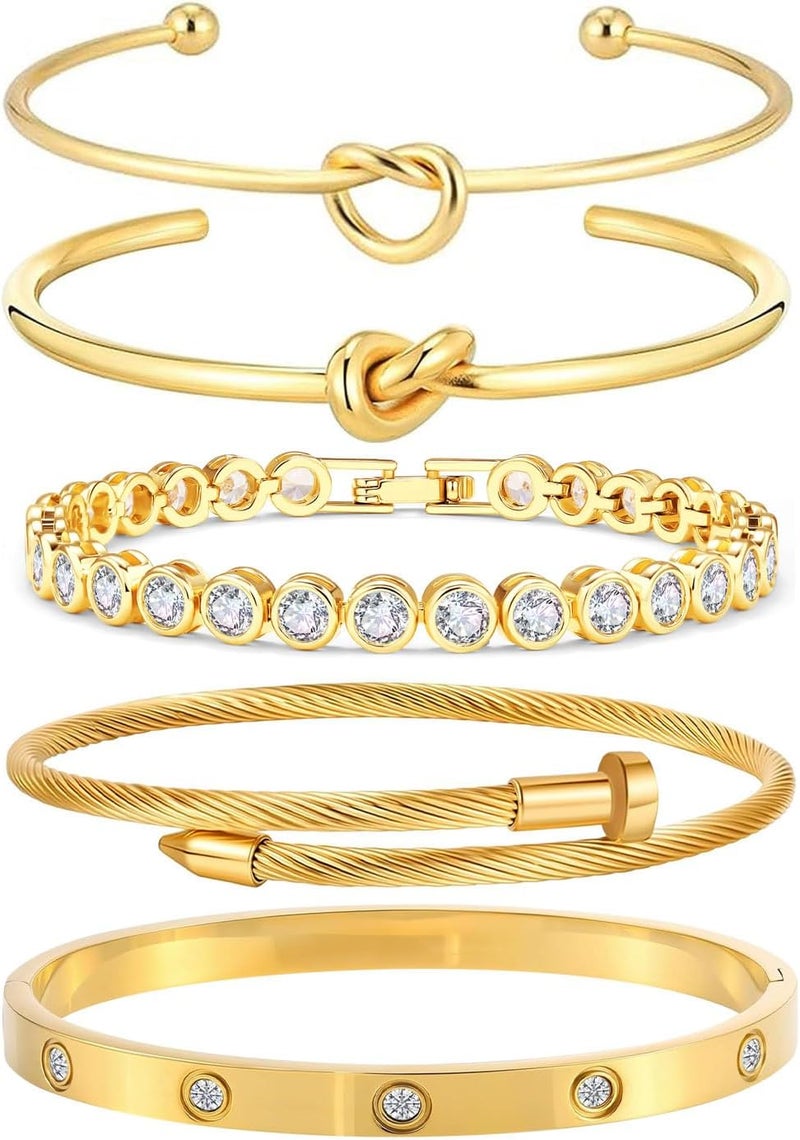 18 K Gold Plated Love Bangle Bracelet Stack Cuff Jewelry for Women Jewelry Set for Women Gift with Box